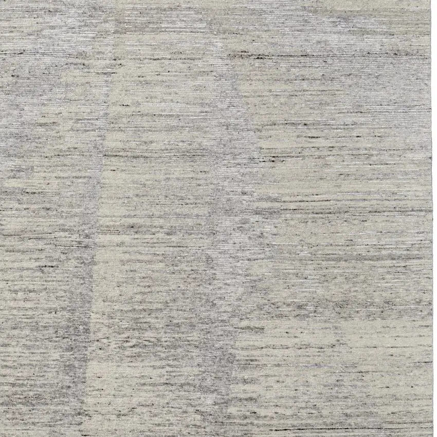 Ivory and Gray Abstract Hand Knotted Worn Faded Area Rug Photo 5