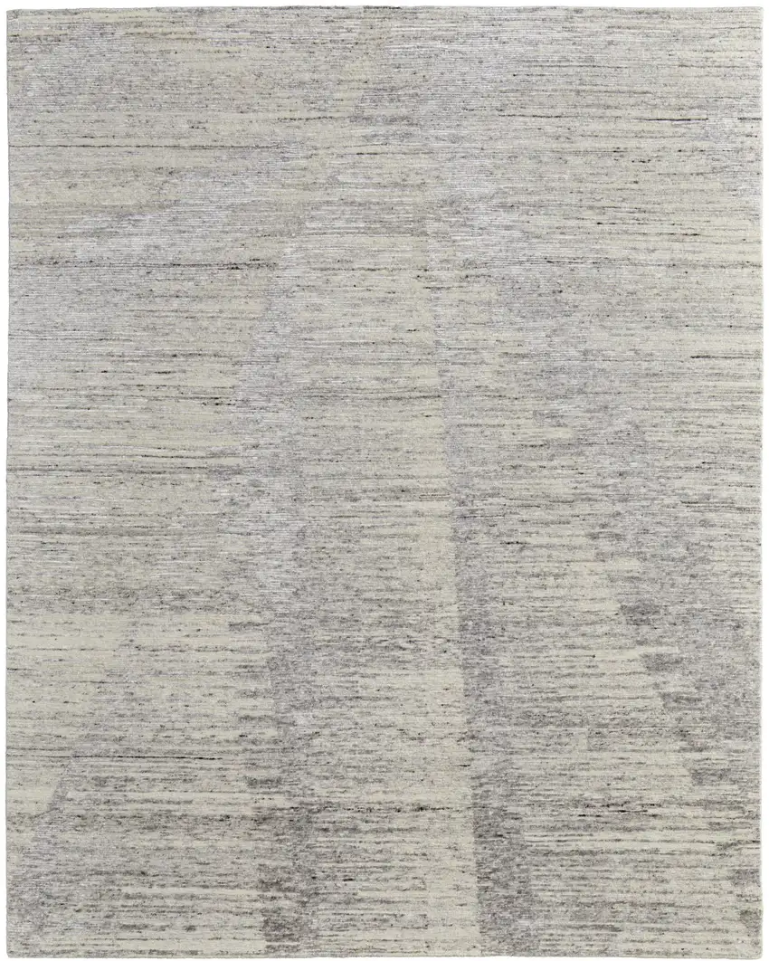 Ivory and Gray Abstract Hand Knotted Worn Faded Area Rug Photo 3