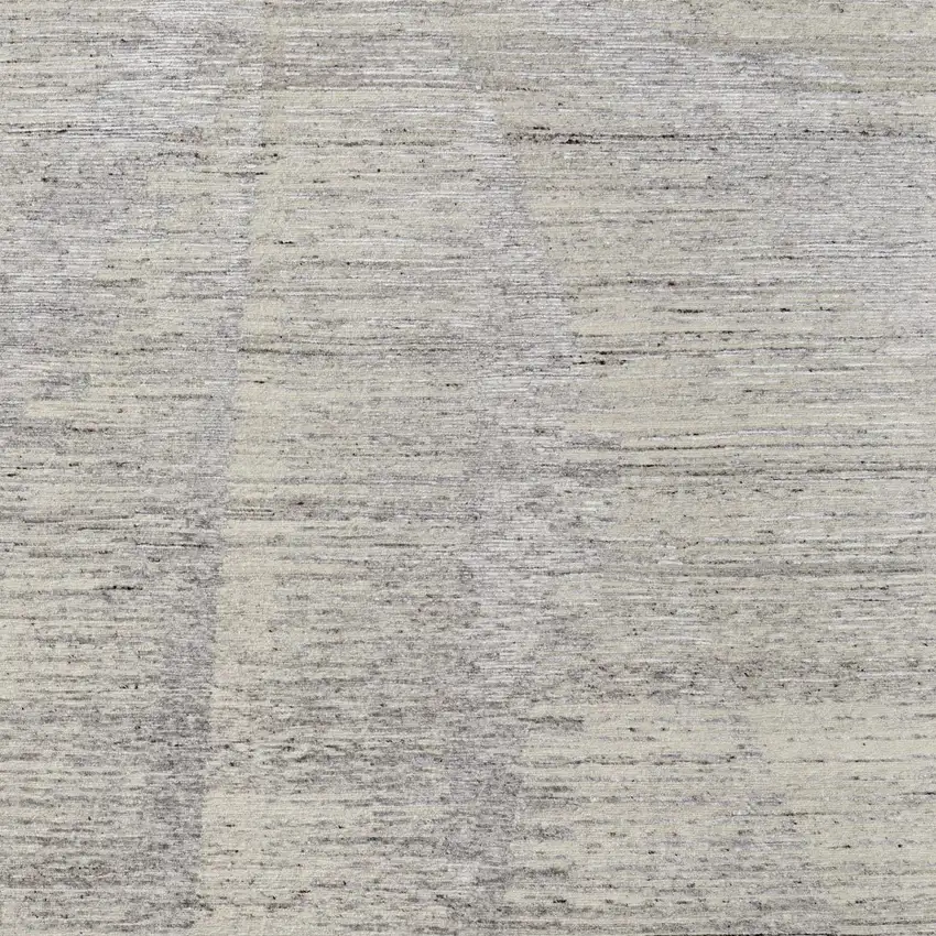 Ivory and Gray Abstract Hand Knotted Worn Faded Area Rug Photo 6