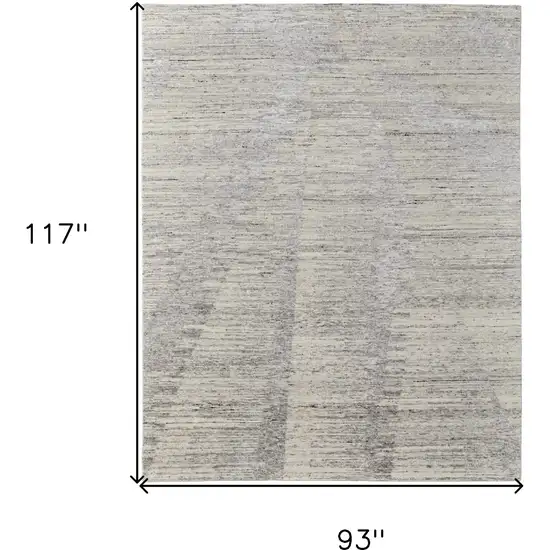 Ivory and Gray Abstract Hand Knotted Worn Faded Area Rug Photo 7