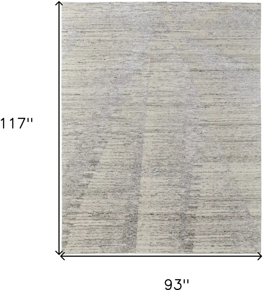 Ivory and Gray Abstract Hand Knotted Worn Faded Area Rug Photo 7