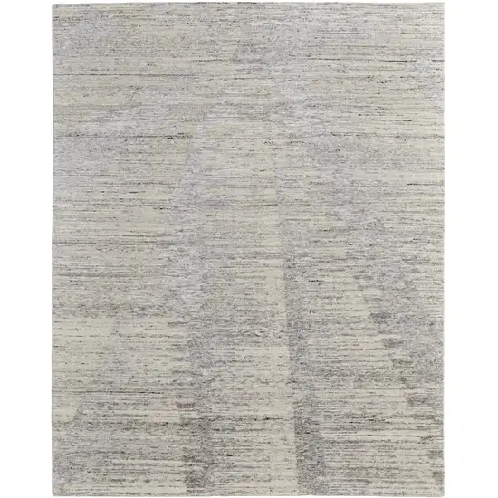 Ivory and Gray Abstract Hand Knotted Worn Faded Area Rug Photo 4