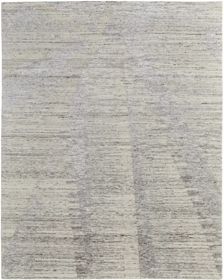 Ivory and Gray Abstract Hand Knotted Worn Faded Area Rug Photo 4