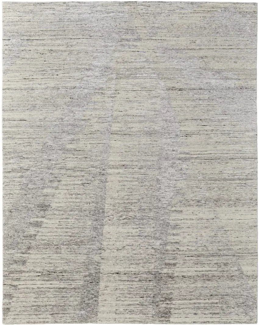 Ivory and Gray Abstract Hand Knotted Worn Faded Area Rug Photo 2