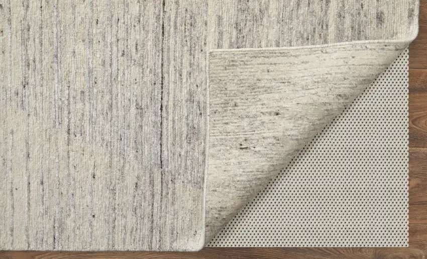 Ivory and Gray Abstract Hand Knotted Worn Faded Area Rug Photo 8