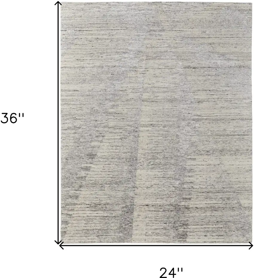 Ivory and Gray Abstract Hand Knotted Worn Faded Area Rug Photo 3