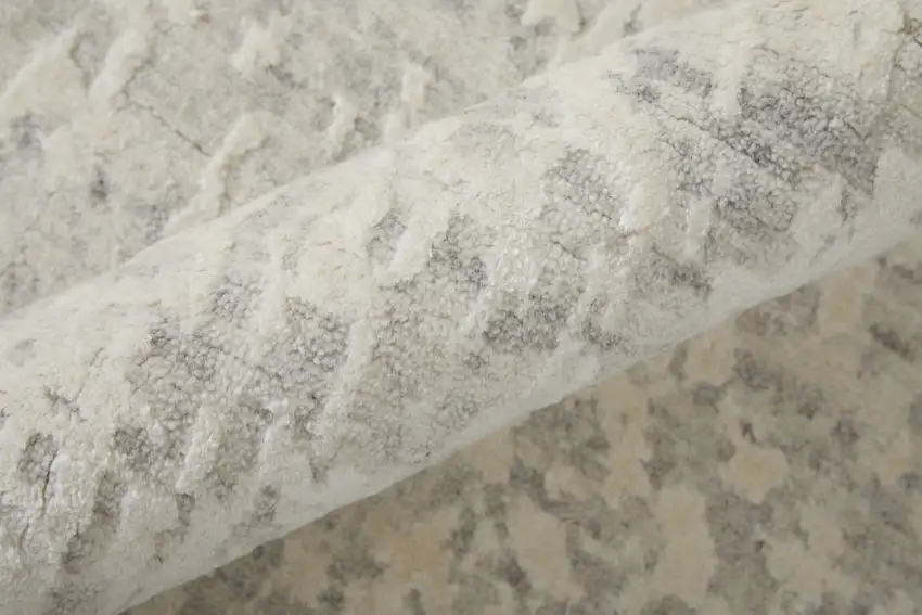 Ivory and Gray Abstract Hand Woven Worn Faded Area Rug Photo 9