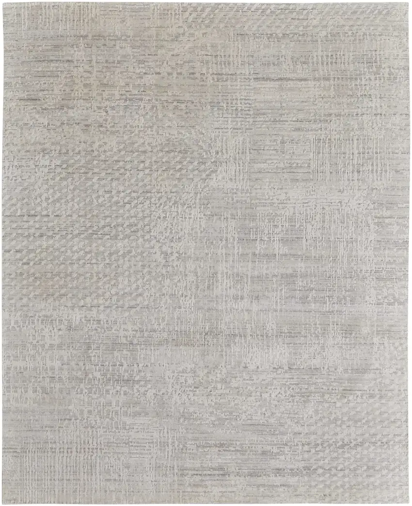 Ivory and Gray Abstract Hand Woven Worn Faded Area Rug Photo 2