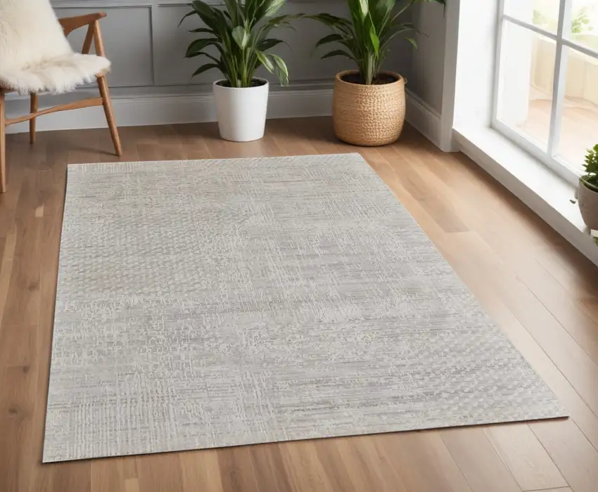 Ivory and Gray Abstract Hand Woven Worn Faded Area Rug Photo 1