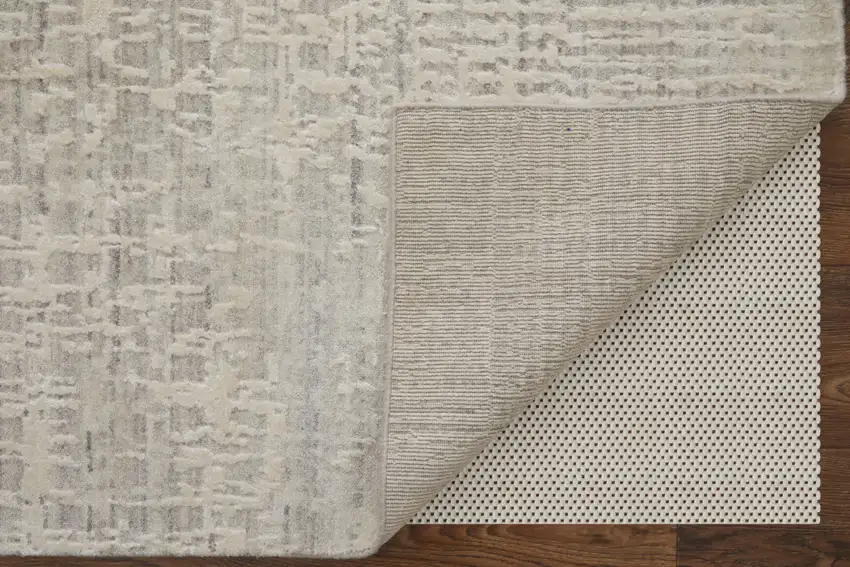 Ivory and Gray Abstract Hand Woven Worn Faded Area Rug Photo 9