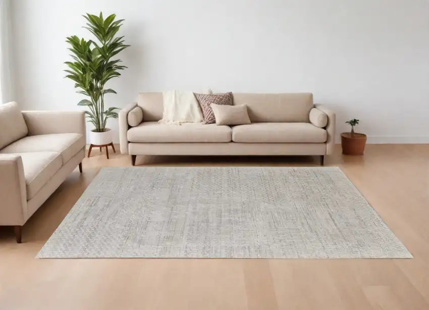 Ivory and Gray Abstract Hand Woven Worn Faded Area Rug Photo 1