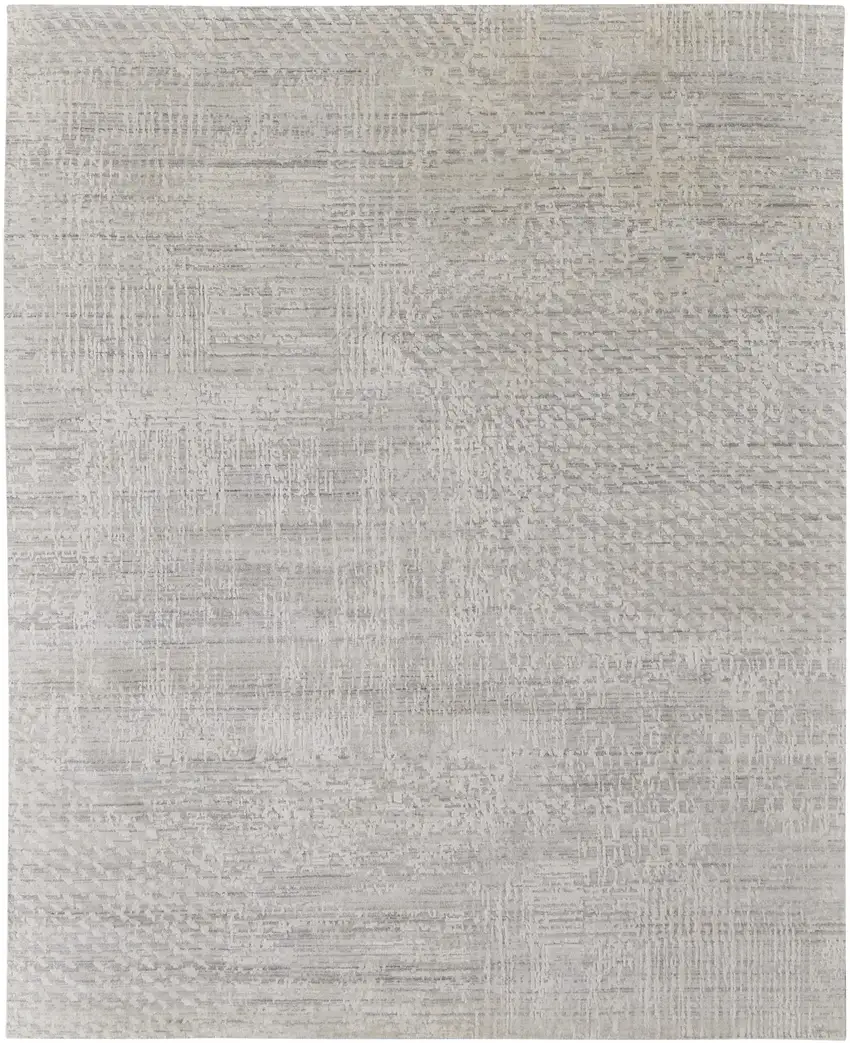Ivory and Gray Abstract Hand Woven Worn Faded Area Rug Photo 5