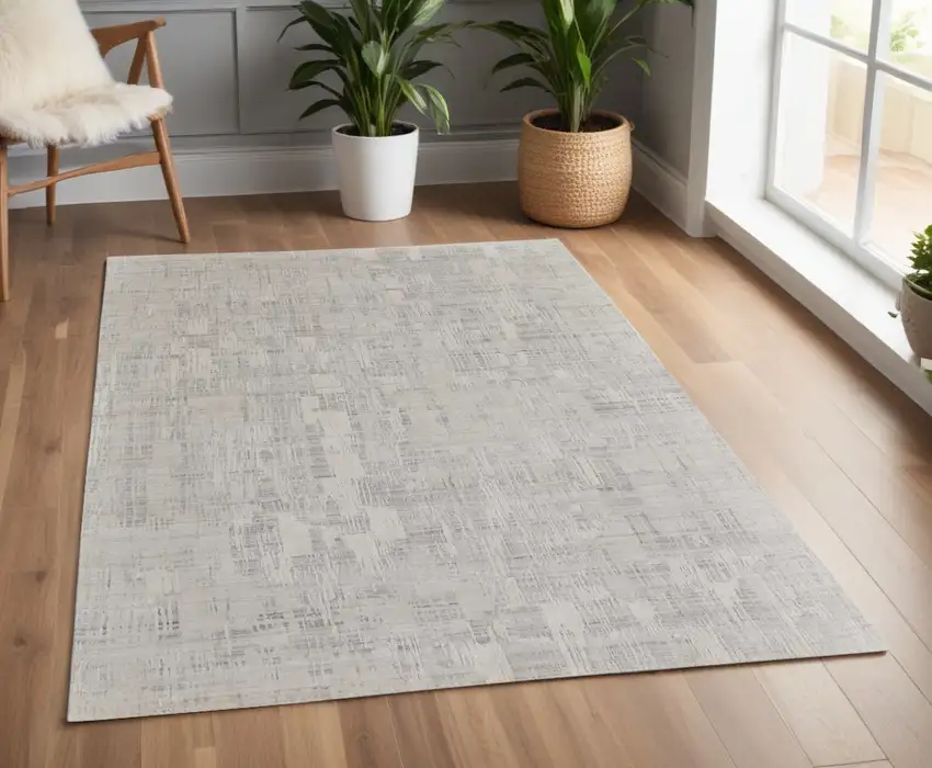 Ivory and Gray Abstract Hand Woven Worn Faded Area Rug Photo 1