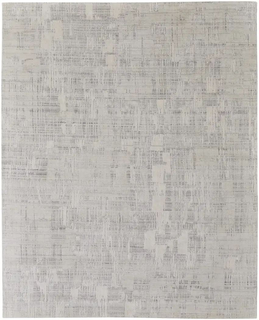 Ivory and Gray Abstract Hand Woven Worn Faded Area Rug Photo 3