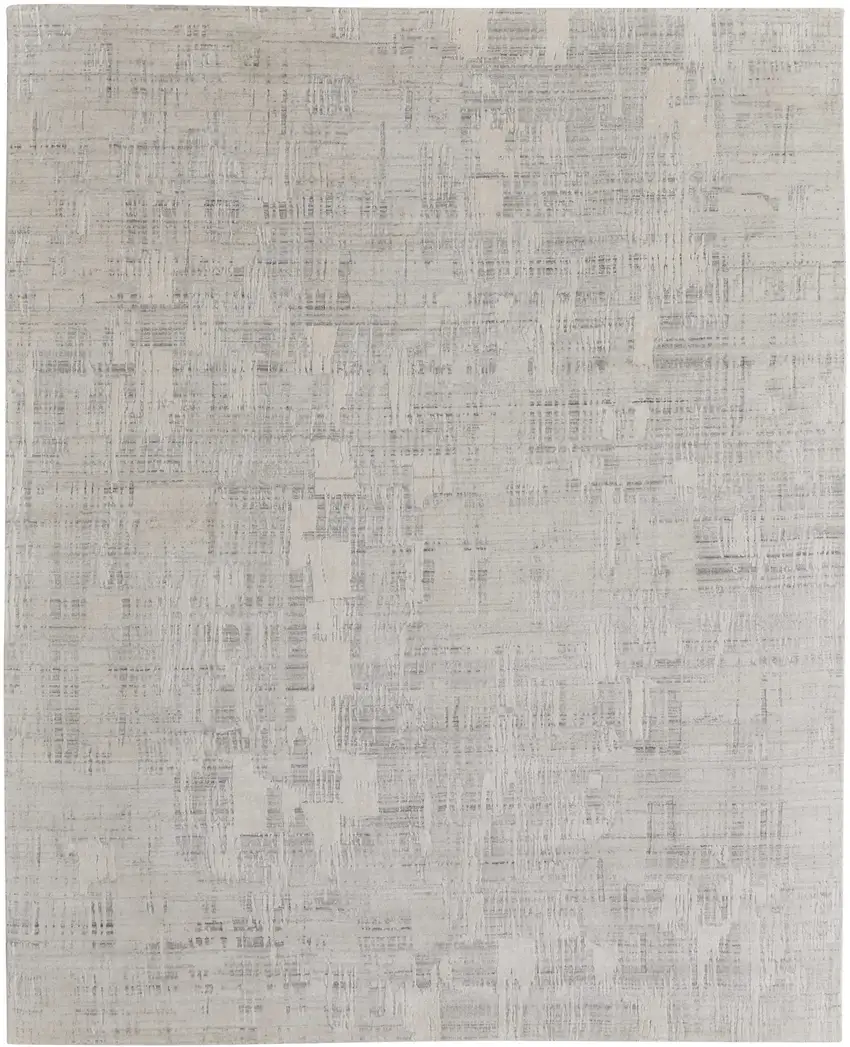 Ivory and Gray Abstract Hand Woven Worn Faded Area Rug Photo 2
