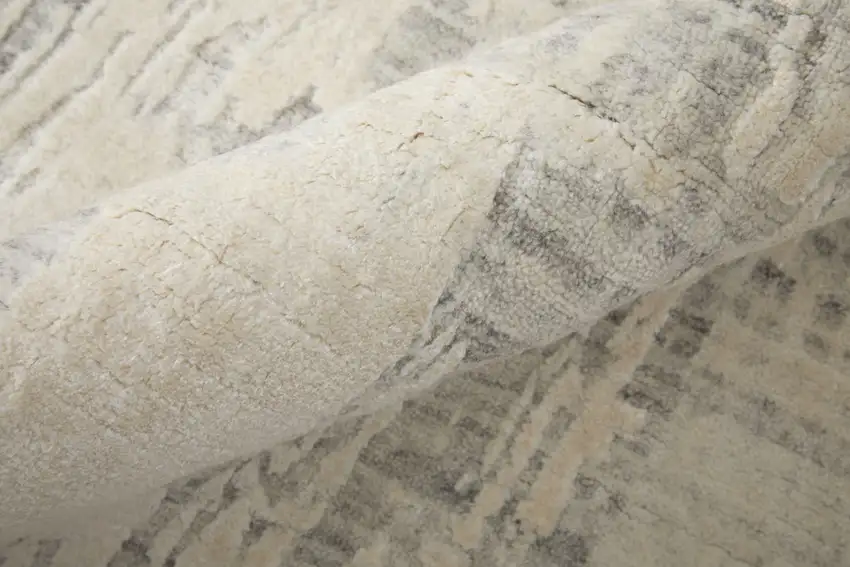 Ivory and Gray Abstract Hand Woven Worn Faded Area Rug Photo 8