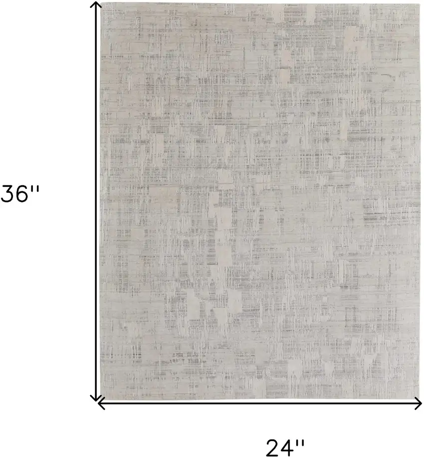 Ivory and Gray Abstract Hand Woven Worn Faded Area Rug Photo 3