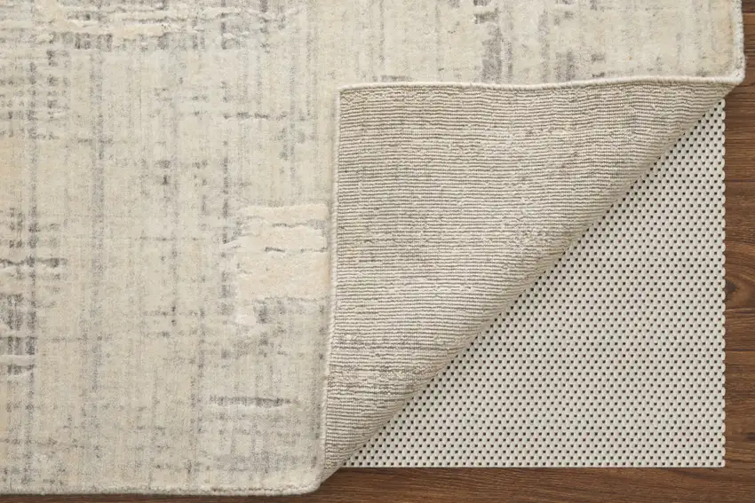 Ivory and Gray Abstract Hand Woven Worn Faded Area Rug Photo 6
