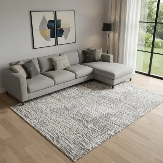 Ivory and Gray Abstract Non Skid Area Rug Photo 1