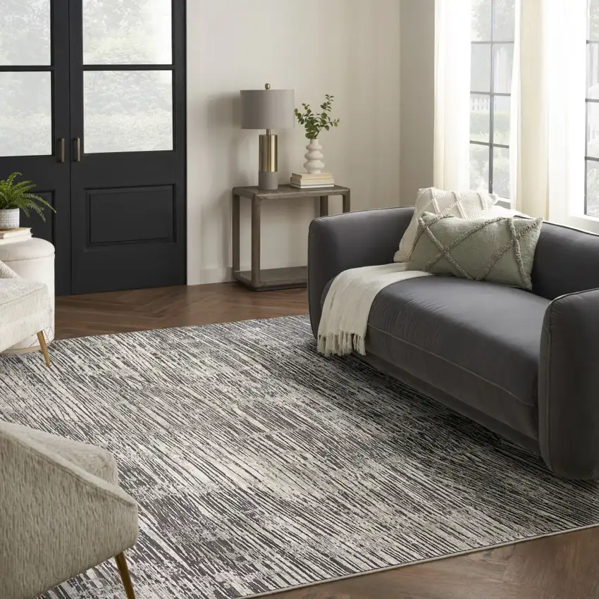 Ivory and Gray Abstract Non Skid Area Rug Photo 5