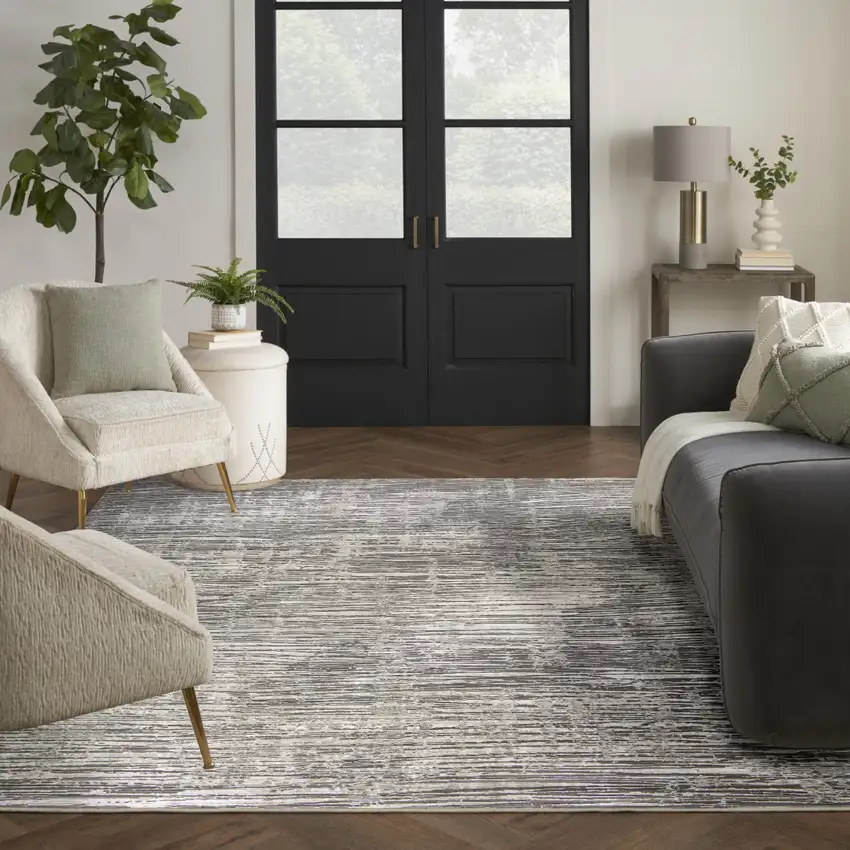 Ivory and Gray Abstract Non Skid Area Rug Photo 6