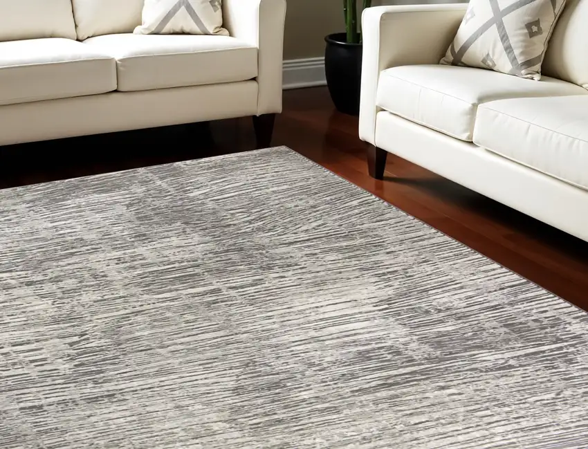 Ivory and Gray Abstract Non Skid Area Rug Photo 1