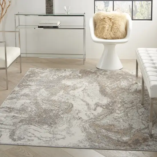 Ivory and Gray Abstract Non Skid Area Rug Photo 4