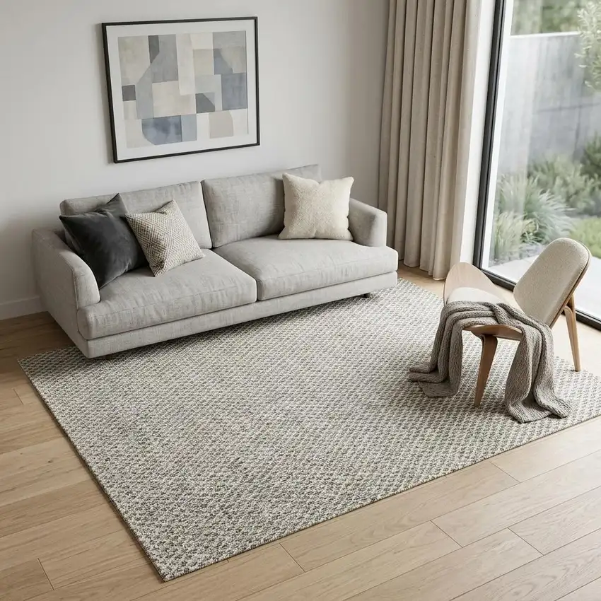 Ivory and Gray Abstract Non Skid Area Rug Photo 1