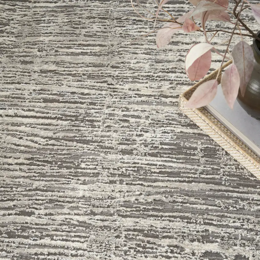 Ivory and Gray Abstract Non Skid Area Rug Photo 9