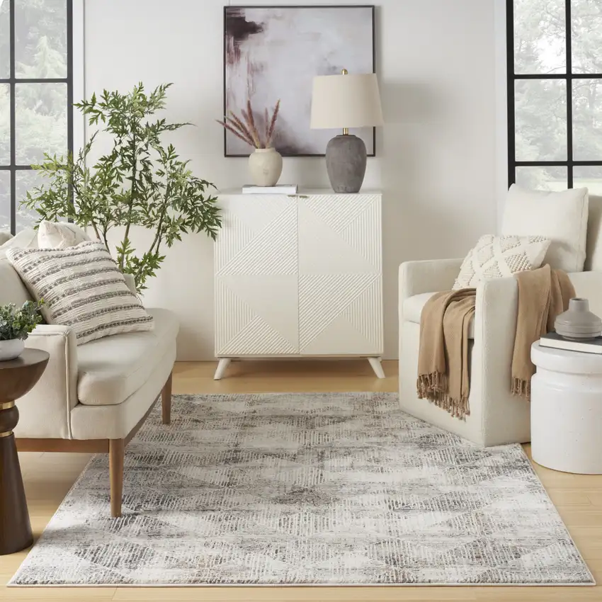 Ivory and Gray Abstract Non Skid Area Rug Photo 5