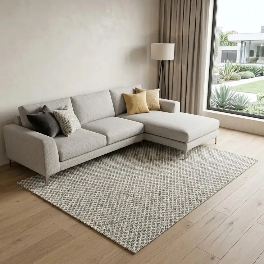 Ivory and Gray Abstract Non Skid Area Rug Photo 1
