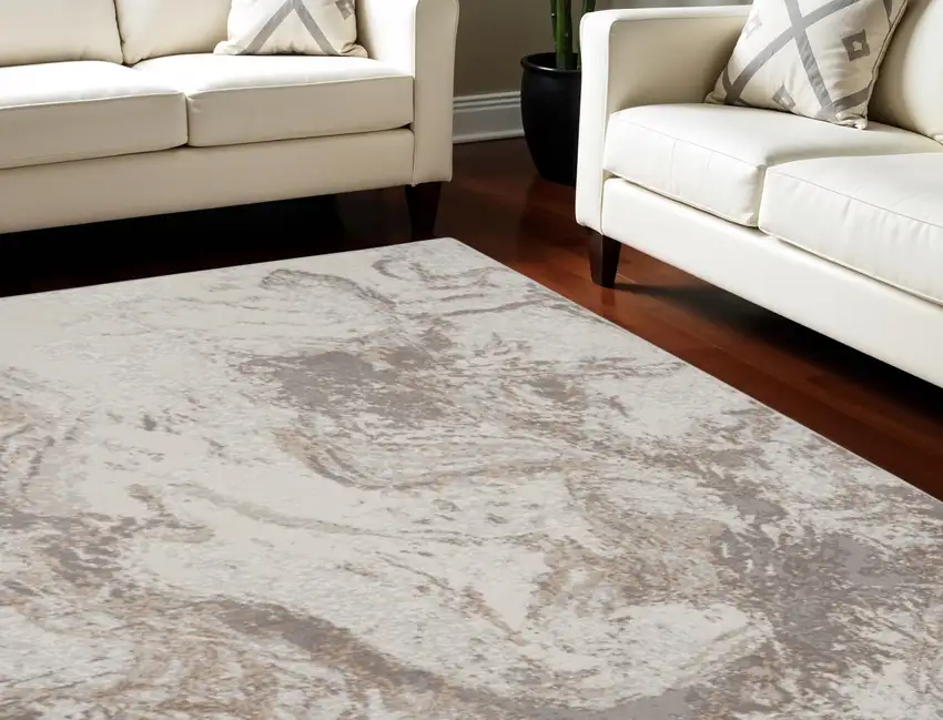 Ivory and Gray Abstract Non Skid Area Rug Photo 1