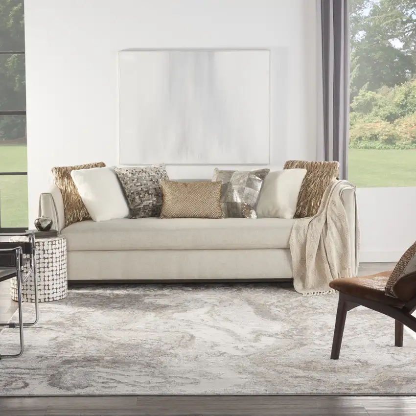 Ivory and Gray Abstract Non Skid Area Rug Photo 5