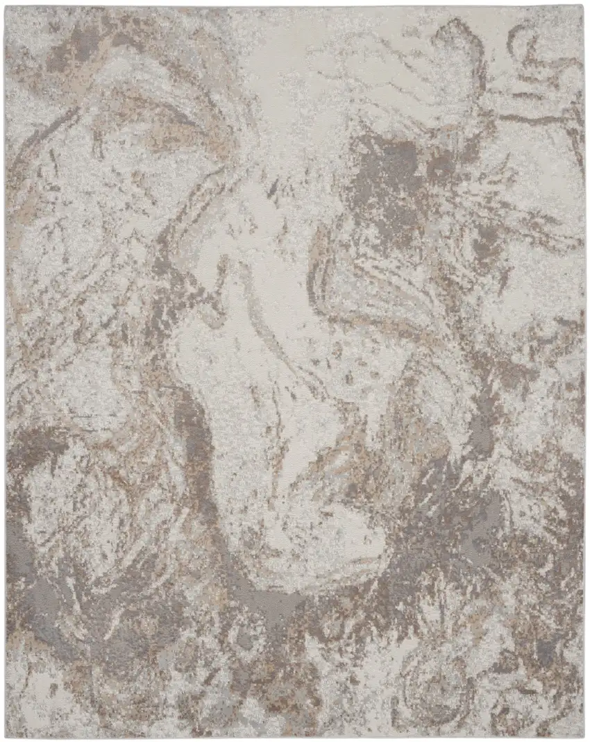 Ivory and Gray Abstract Non Skid Area Rug Photo 2
