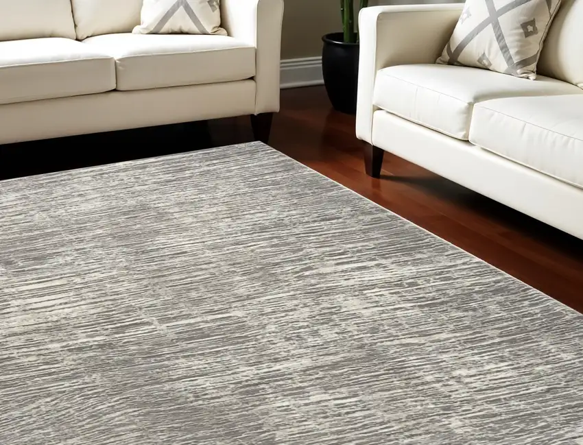 Ivory and Gray Abstract Non Skid Area Rug Photo 1