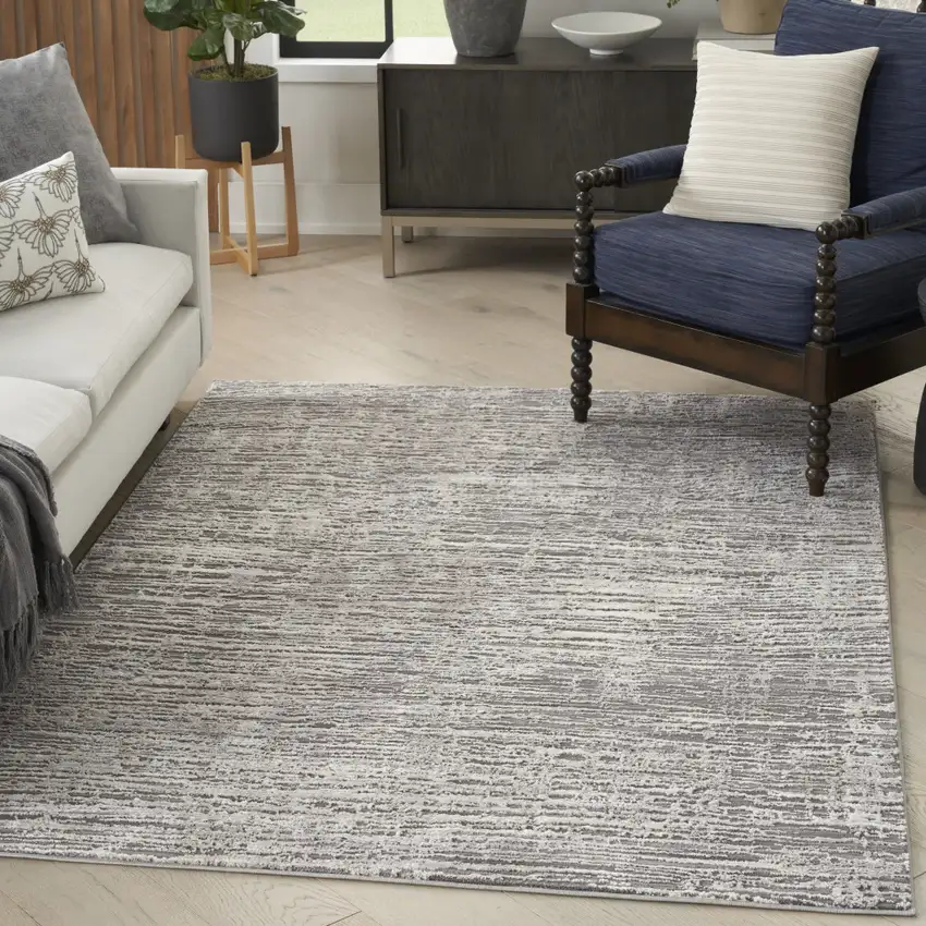 Ivory and Gray Abstract Non Skid Area Rug Photo 5