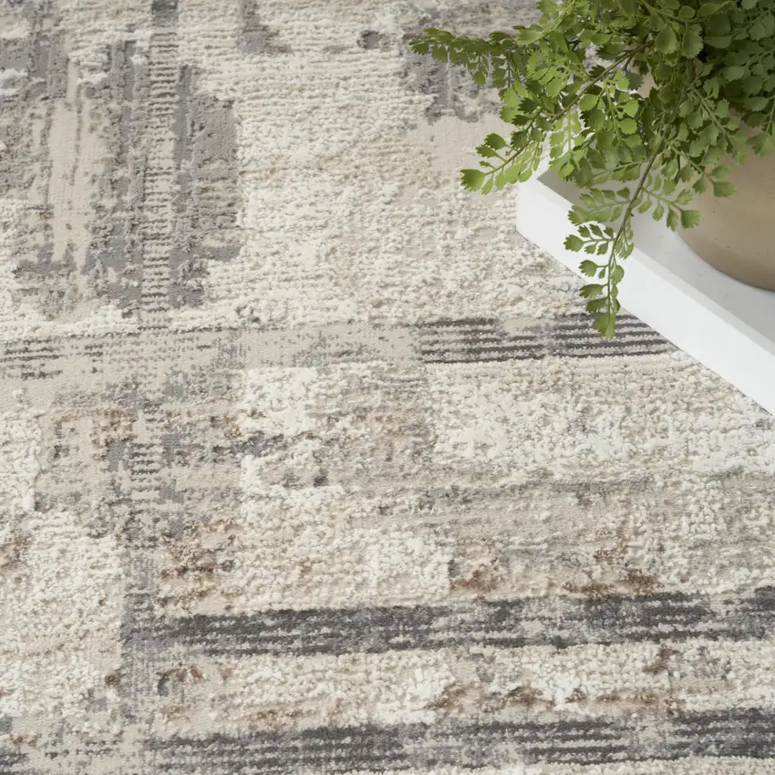 Ivory and Gray Abstract Non Skid Area Rug Photo 9