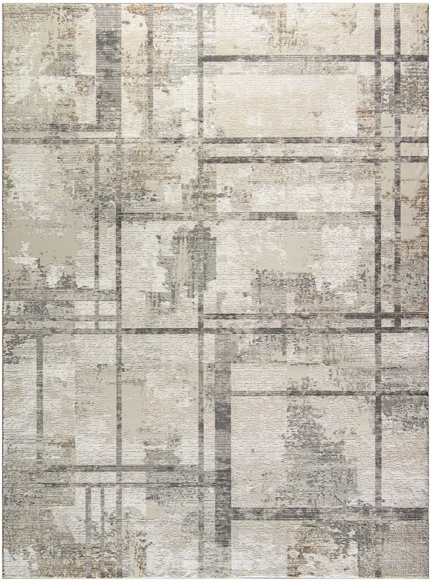 Ivory and Gray Abstract Non Skid Area Rug Photo 6