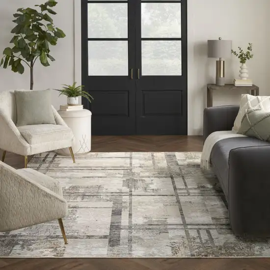 Ivory and Gray Abstract Non Skid Area Rug Photo 6