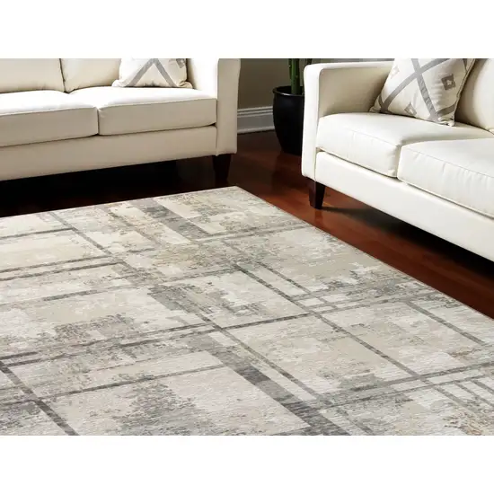 Ivory and Gray Abstract Non Skid Area Rug Photo 3