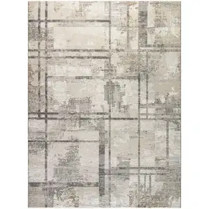Photo of Ivory and Gray Abstract Non Skid Area Rug