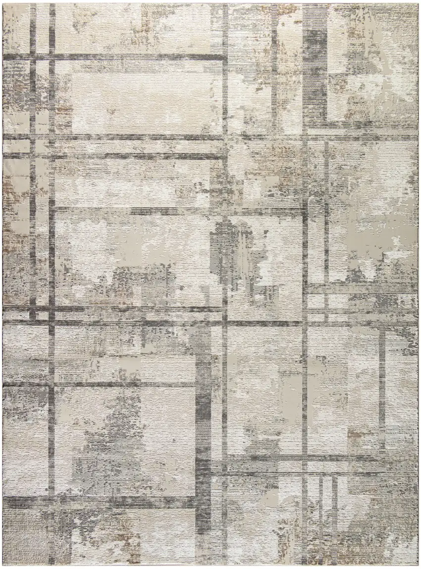 Ivory and Gray Abstract Non Skid Area Rug Photo 2