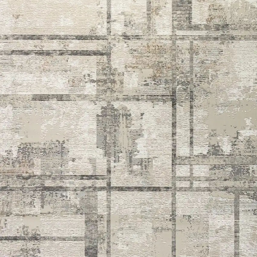 Ivory and Gray Abstract Non Skid Area Rug Photo 2