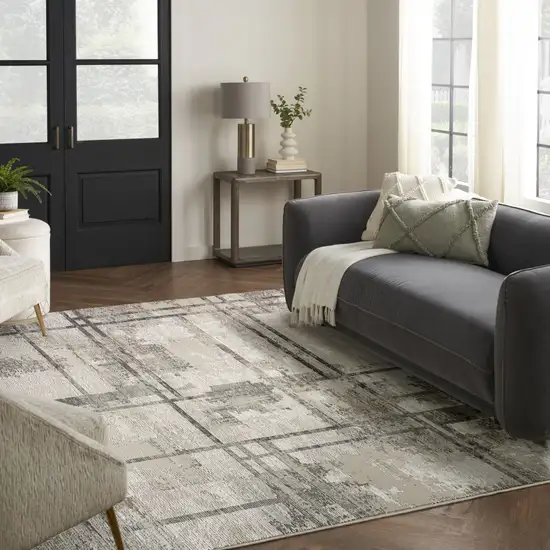 Ivory and Gray Abstract Non Skid Area Rug Photo 9