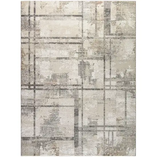 Ivory and Gray Abstract Non Skid Area Rug Photo 1