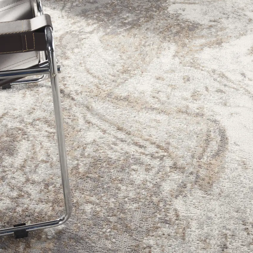 Ivory and Gray Abstract Non Skid Area Rug Photo 7