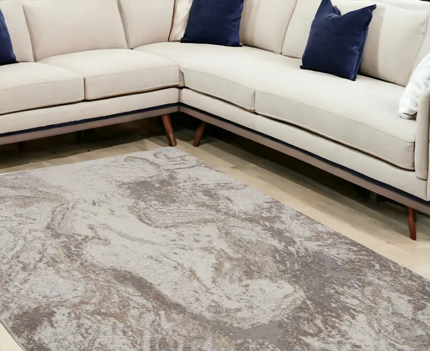 Ivory and Gray Abstract Non Skid Area Rug Photo 1