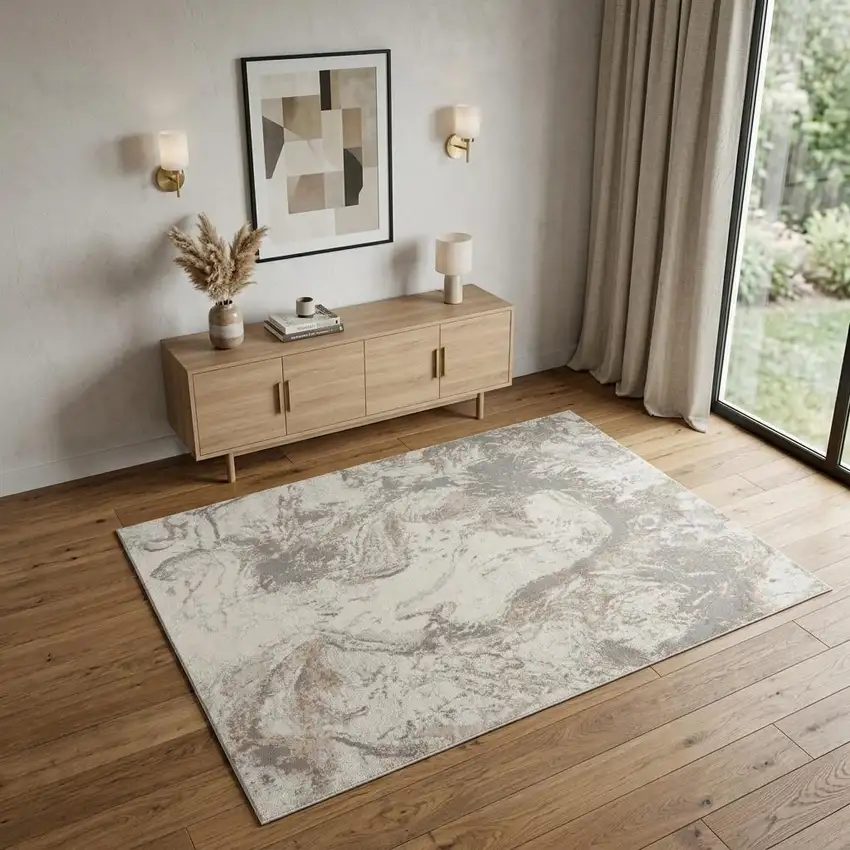 Ivory and Gray Abstract Non Skid Area Rug Photo 1