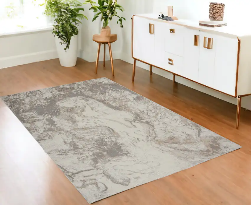 Ivory and Gray Abstract Non Skid Area Rug Photo 1