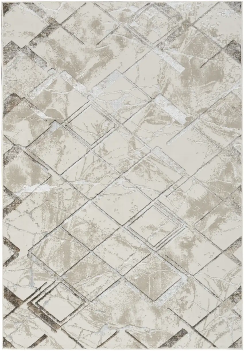 Ivory and Gray Abstract Non Skid Area Rug Photo 2